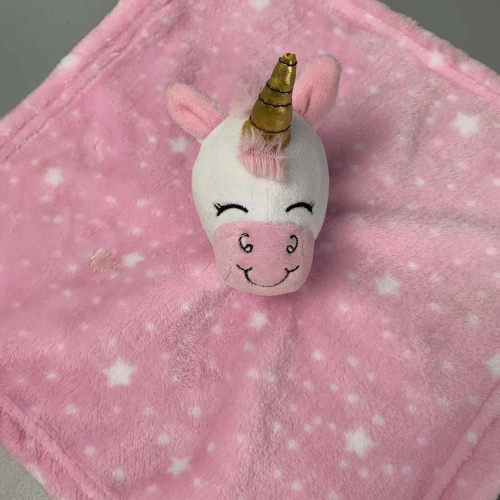 Hudson Baby Pink Unicorn Star Security Blanket Lovey Gold Horn 58239 14x14